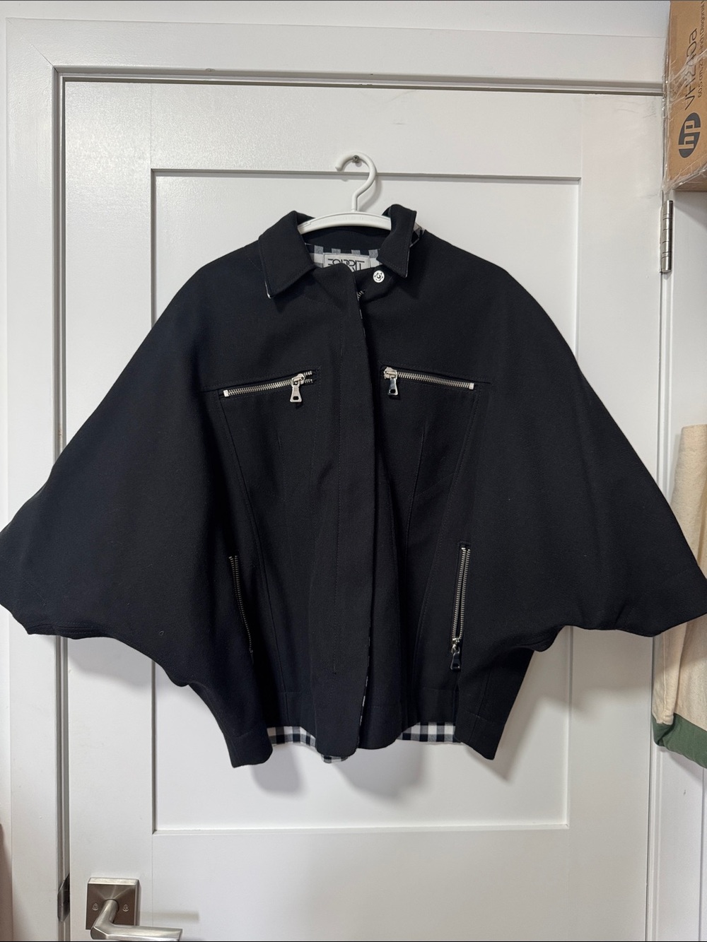 Black Women's Zip-Front Reversible Cape Jacket,